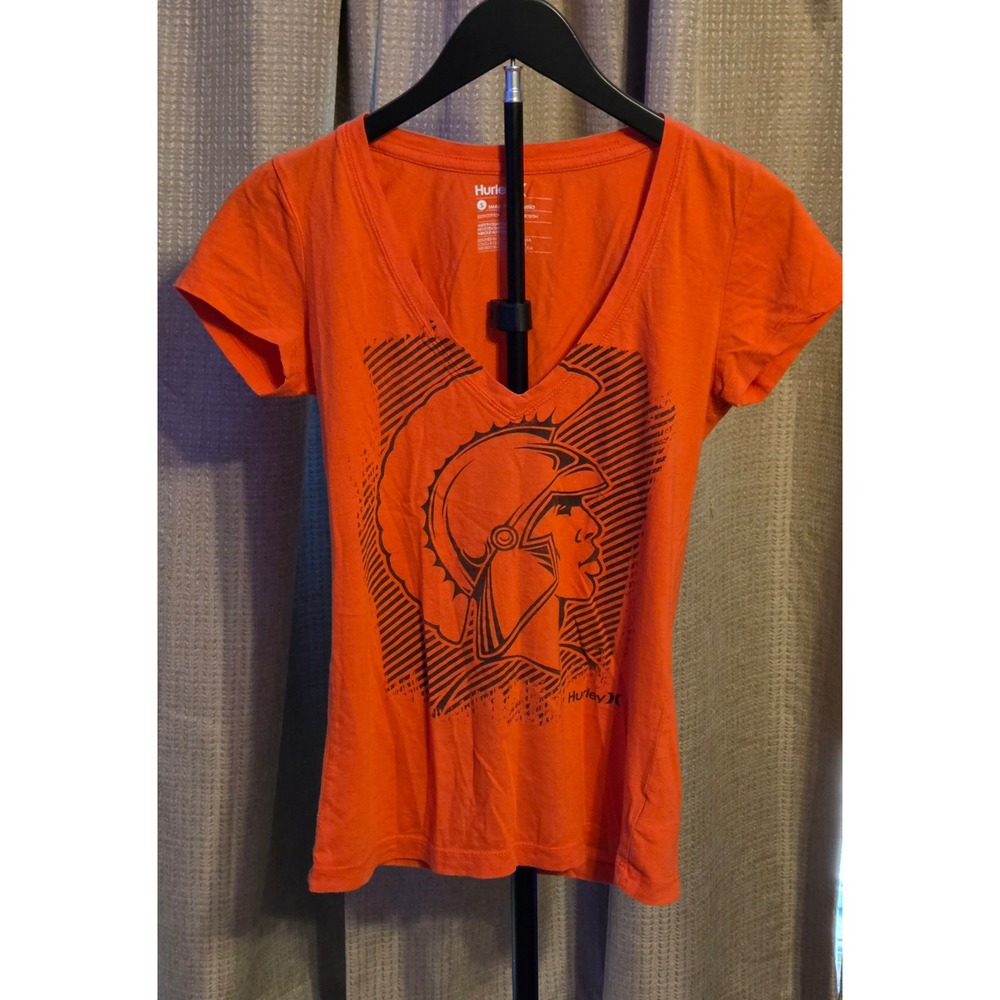 Hurley‎ V-Neck Warrior Profile Graphic T-Shirt Women's Size Small Orange